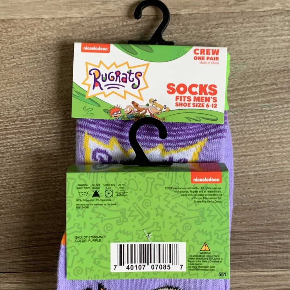 2 Pair RugRats Crew Socks Mens Shoe 6-12 🆕 Rug Rats Unisex Novelty Fun Sock Gift